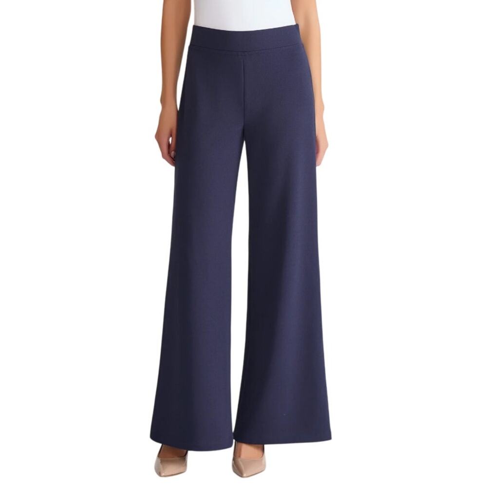 Ming Wang Women's Indigo Stretch Deco Crepe Wide-Leg Pants Petite Size M